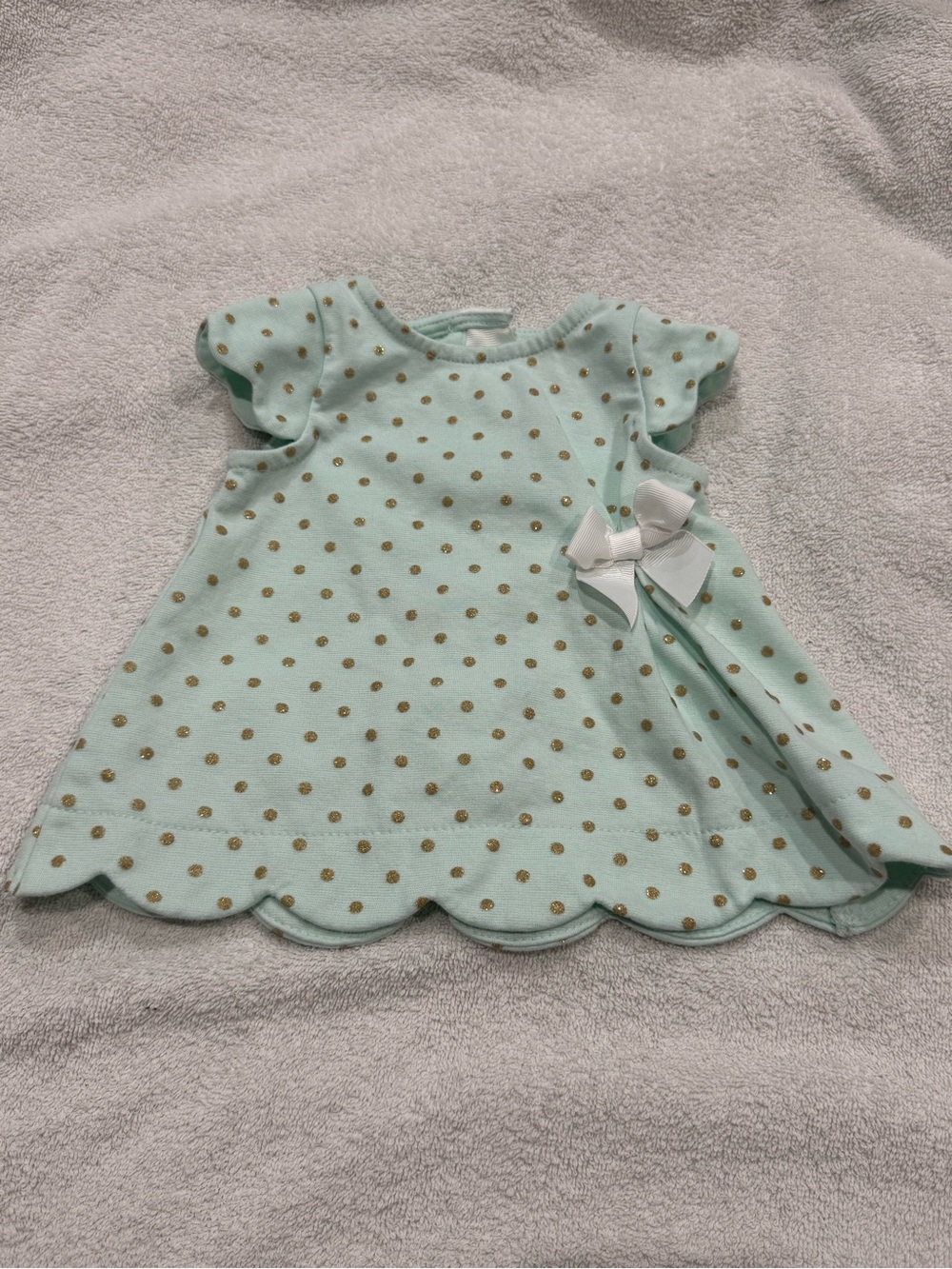 Tahari Baby 3-6m Mint Green Gold Polka Dot Party Dress Bow Accent Scallop Hem